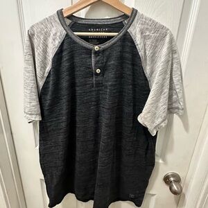 American Eagle Outfitters Men's Black and Gray Henley Shirt